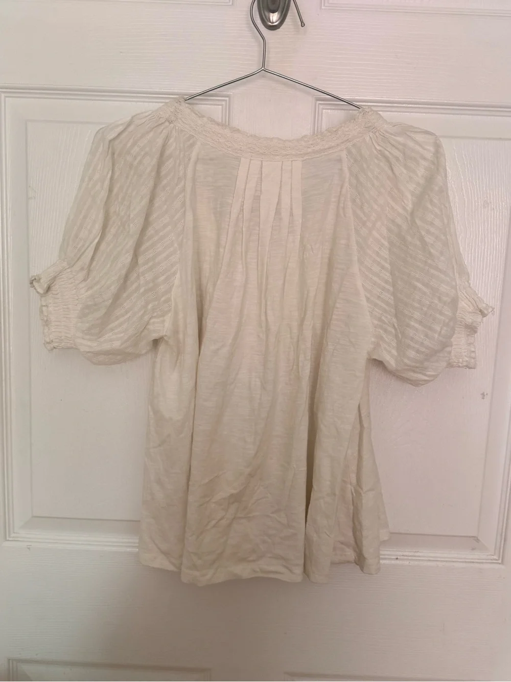 Anthropologie Pilcro Ivory Lace Peasant Blouse Puff Sleeve Cotton Top XS